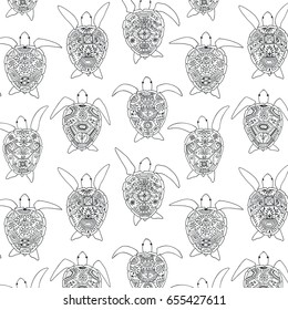 Doodle decorative turtle animals vector pattern