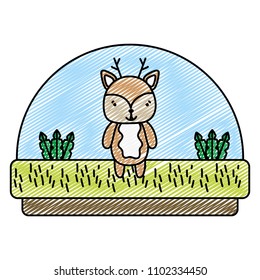 doodle deer cute animal in the countryside and plants