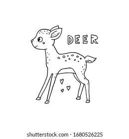 Doodle deer. Cute cartoon animal for nursery posters, cards, kids t-shirts. illustration.