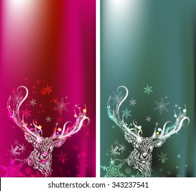Doodle Deer. Vector Illustration. Greeting Card for Christmas