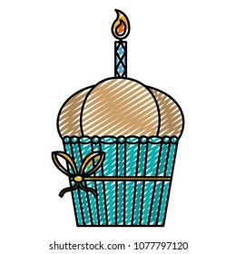 doodle delicious muffin dessert with candle and ribbon bow
