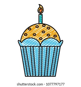 doodle delicious muffin dessert food with candle