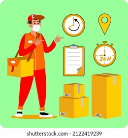 Doodle and Delivery, man with cardboard boxes , local delivery service and shipping concept. Door to door delivery by courier vector illustration