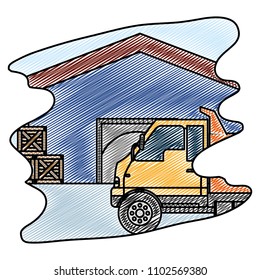 doodle delivery store and boxes with truck container