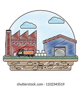 doodle delivery store service with truck and wood boxes