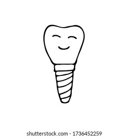 Doodle dental implant structure medical ,teeth and tooth concept of dental. Hand drawn dental implant structure medical ,teeth and tooth concept of dental. Doodle tooth implant in vector