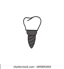 Doodle dental implant structure medical ,teeth and tooth concept of dental. Hand drawn dental implant structure medical ,teeth and tooth concept of dental. Doodle tooth implant in vectordental implant