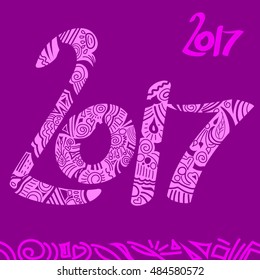 Doodle design of 2017 New Year. Calligraphy vector illustration on magenta background.