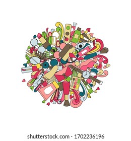 Diseño de doodle cosméticos y accesorios. Ilustración vectorial belleza y moda.