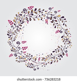doodle design element. Arrow, wreath, floral elements