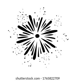 doodle design element firework explosion, spray, salute, sparks, flower, hand drawn in chalk on a black background, water explosion vector illustration.