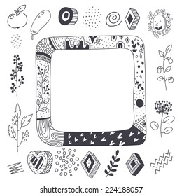 Doodle Design Elements. Black and White.