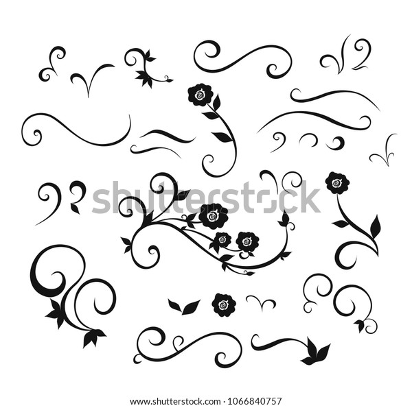 Doodle design elements flowers, spirals\
and swirls,ornate, decor in floral style.Decorative design elements\
and page decoration for wedding or invitation\
card