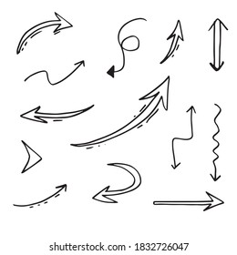 doodle design elements. hand drawn arrows isolated on white background. Vector illustration.