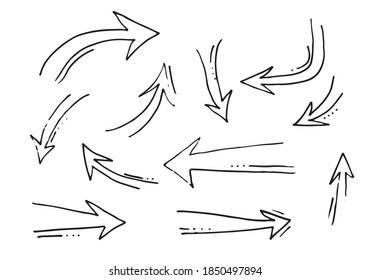 doodle design elements. hand drawn arrows isolated on white background. Vector illustration.