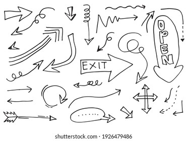 doodle design elements. hand drawn arrows isolated on white background. Vector illustration.
