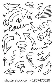 doodle design elements. hand drawn arrows isolated on white background. Vector illustration.