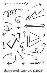 doodle design elements. hand drawn arrows isolated on white background. Vector illustration.