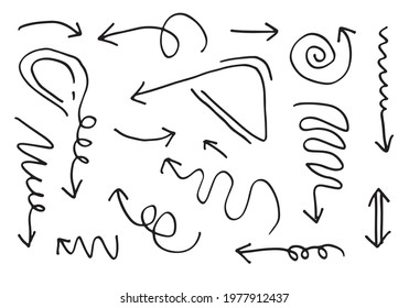doodle design elements. hand drawn arrows isolated on white background. Vector illustration.