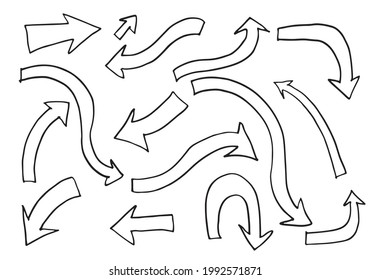 doodle design elements. hand drawn arrows isolated on white background. Vector illustration.