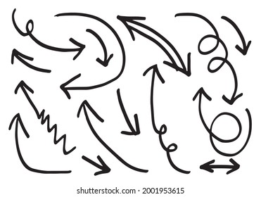 doodle design elements. hand drawn arrows isolated on white background. Vector illustration.