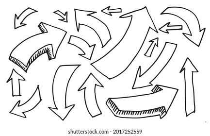 doodle design elements. hand drawn arrows isolated on white background. Vector illustration.