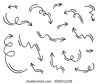 doodle design elements. hand drawn arrows isolated on white background. Vector illustration.