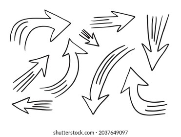 doodle design elements. hand drawn arrows isolated on white background. Vector illustration.