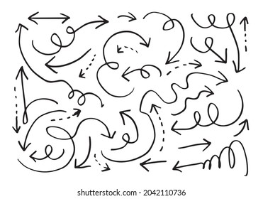doodle design elements. hand drawn arrows isolated on white background. Vector illustration.