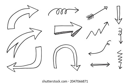 doodle design elements. hand drawn arrows isolated on white background. Vector illustration.