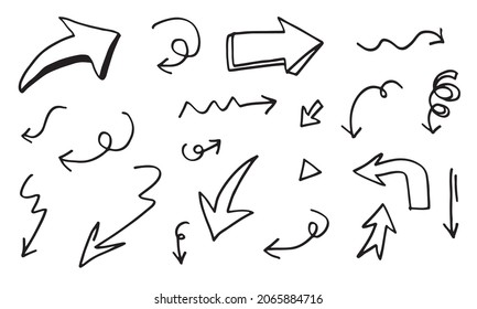 doodle design elements. hand drawn arrows isolated on white background. Vector illustration.