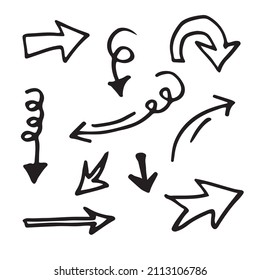 doodle design elements. hand drawn arrows isolated on white background. Vector illustration.