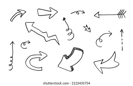 doodle design elements. hand drawn arrows isolated on white background. Vector illustration.