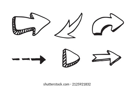 doodle design elements. hand drawn arrows isolated on white background. Vector illustration.