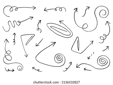 doodle design elements. hand drawn arrows isolated on white background. Vector illustration.