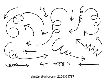 doodle design elements. hand drawn arrows isolated on white background. Vector illustration.