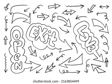 doodle design elements. hand drawn arrows isolated on white background. Vector illustration.