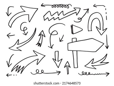 doodle design elements. hand drawn arrows isolated on white background. Vector illustration.