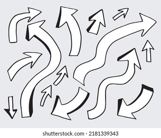 doodle design elements. hand drawn arrows isolated on white background. Vector illustration.
