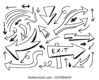 doodle design elements. hand drawn arrows isolated on white background. Vector illustration.
