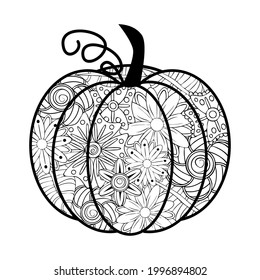 Doodle design of Halloween pumpkin for Halloween card invitations and adult coloring book pages for anti stress