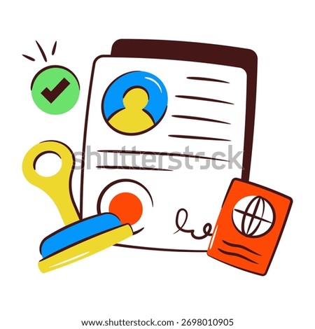 A doodle design icon of visa approval, editable vector
