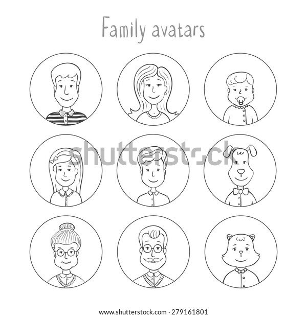 Doodle Design Icons Collection Family Members Stock Vector Royalty Free 279161801