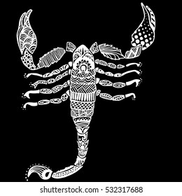 Doodle design of scorpion. Adult coloring book. Vector illustration