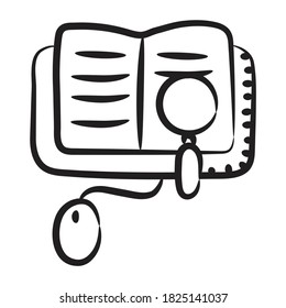 A doodle design of search book icon in hand drawn vector 