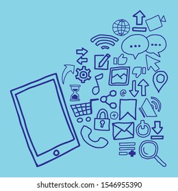 doodle design social media network. smart phones can do everything. doodle hand drawings.