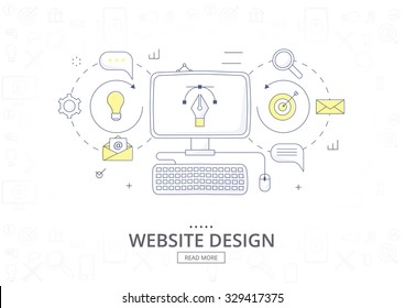 Doodle Design Style Concept  Banner For Graphic Design And Web Design. Website Design Development. Graphic Design And Web Design Icons. Modern Line Style Illustration. 