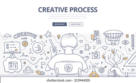 Doodle design style concept of creativity, imagination and design thinking. Modern linear style illustration for web banners, hero images, printed materials