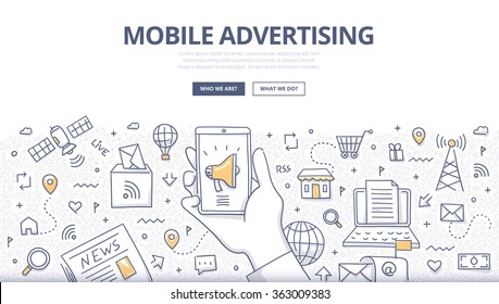 Doodle Design Style Concept Of Digital Advertising Technologies On Mobile Devices