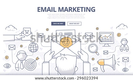 Doodle design style concept of digital marketing, email campaign, newsletter and subscription.Â Modern line style concept for web banners, online tutorials, printed and promotional materials